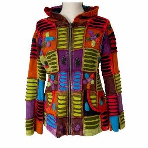 Rising International Jacket Patchwork Dopamine Hippie Peace Sign Boho Artsy Coat